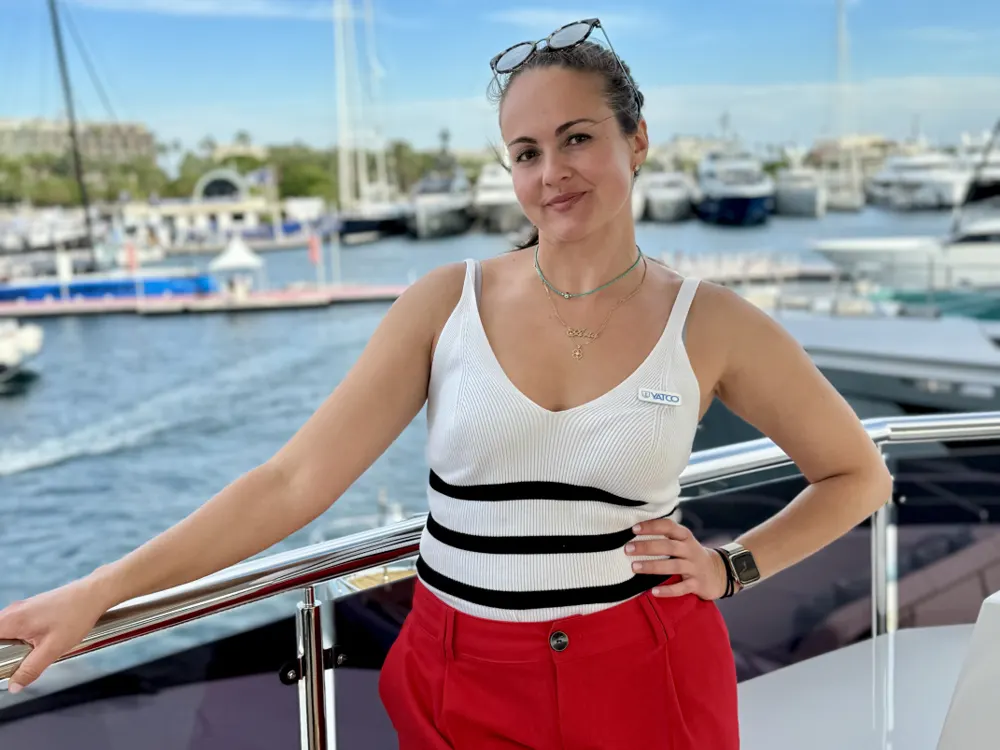 Gabby Yanakieva on board a yacht at a yacht show
